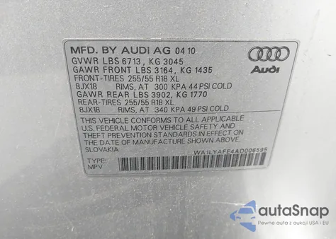 2010 Audi Q7 3.6 Premium from USA, damaged, VIN WA1LYAFE4AD006595
